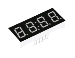 Display de 7 segmentos con 4 dígitos y cátodo común, ideal para aplicaciones de visualización numérica en un tamaño compacto de 5 x 0.7 cm.