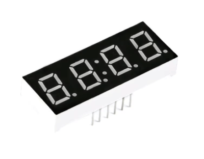 Display de 7 segmentos con 4 dígitos y cátodo común, ideal para aplicaciones de visualización numérica en un tamaño compacto de 5 x 0.7 cm.