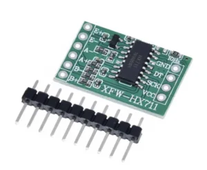 Módulo XFW-HX711 diseñado para aplicaciones de pesaje, proporcionando lecturas precisas con un convertidor A/D de 24 bits.