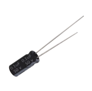 Capacitor Electrolítico 0.1µF 50V - Componente esencial para filtrado y acoplamiento en sistemas electrónicos.